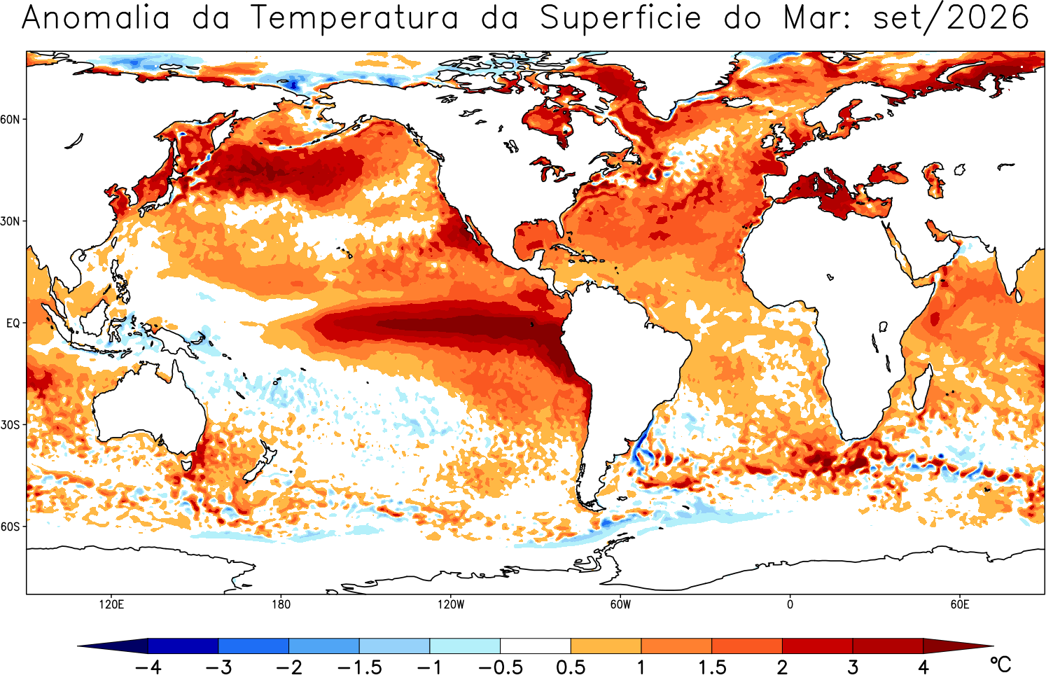 Mapa de anomalia da temperatura da superfície do mar
