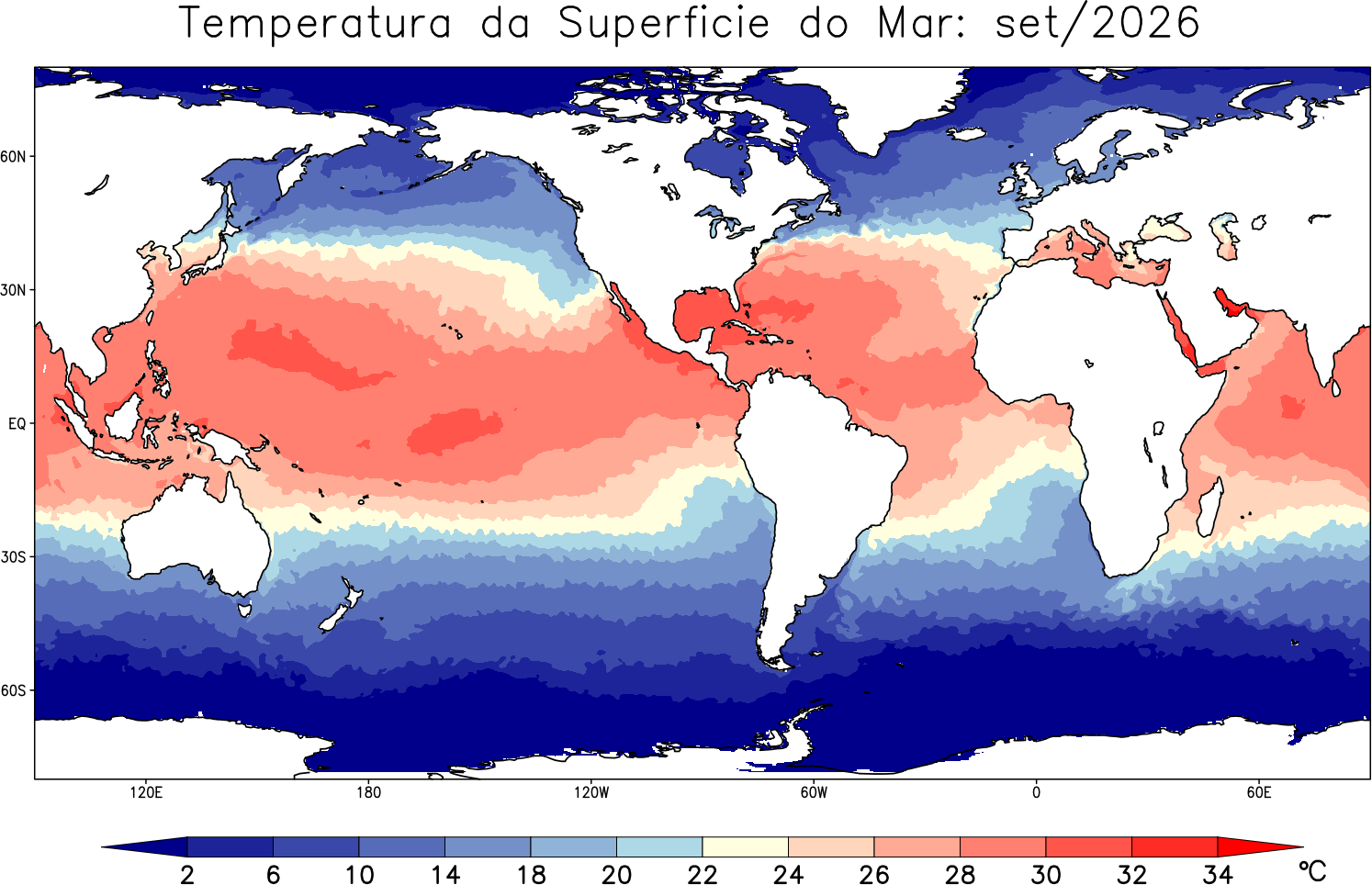 Mapa de média da temperatura da superfície do mar